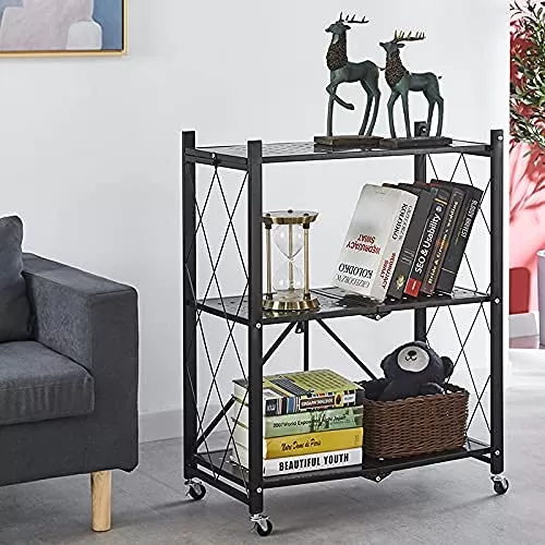 MaxRack™ мобилен метален сгъваем стелаж за съхранение - 3 нива