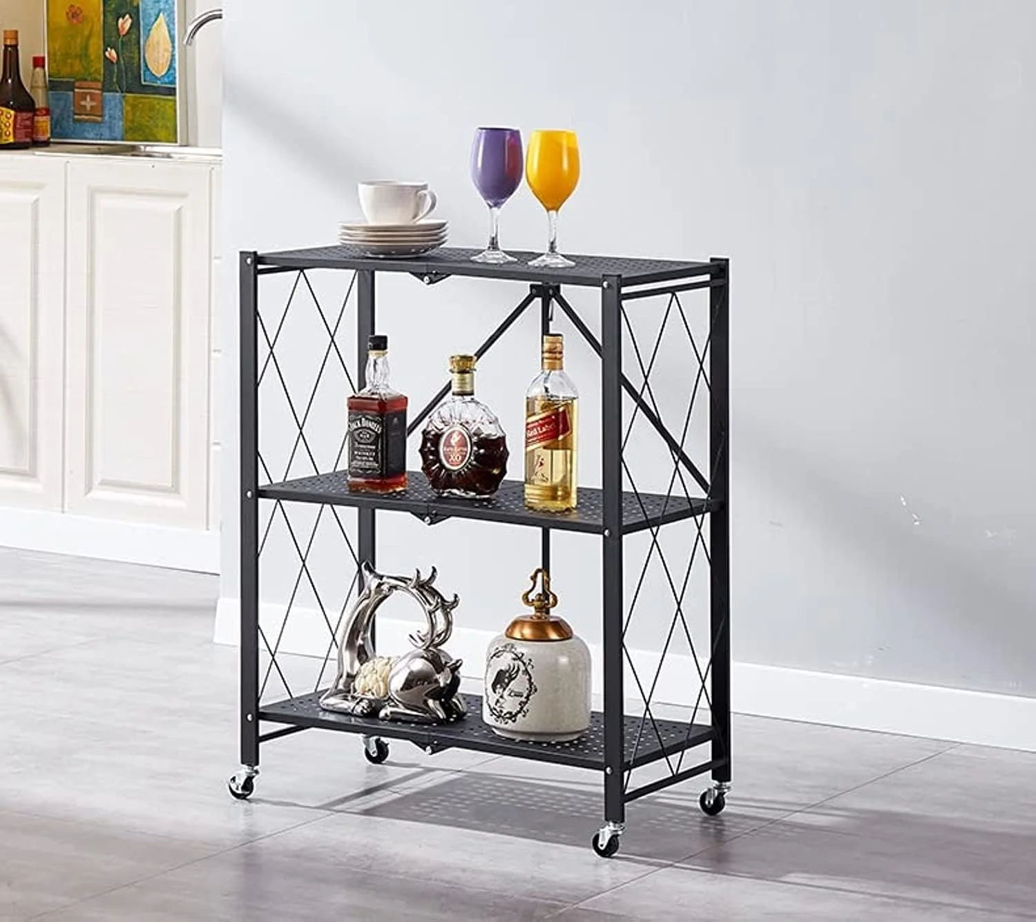 MaxRack™ мобилен метален сгъваем стелаж за съхранение - 3 нива