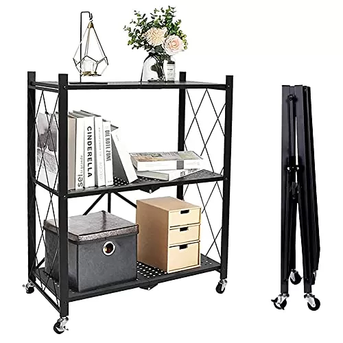 MaxRack™ мобилен метален сгъваем стелаж за съхранение - 3 нива