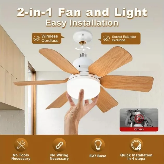 Dřevěný stropní ventilátor LED LightFlower™ (zásuvka E27)