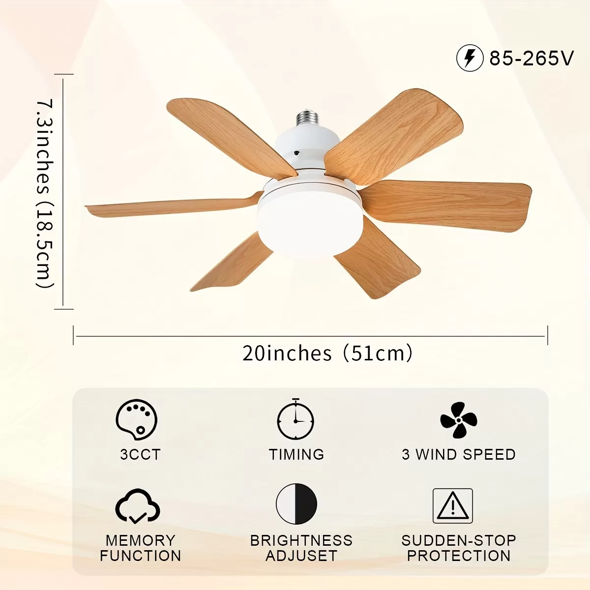 Dřevěný stropní ventilátor LED LightFlower™ (zásuvka E27)