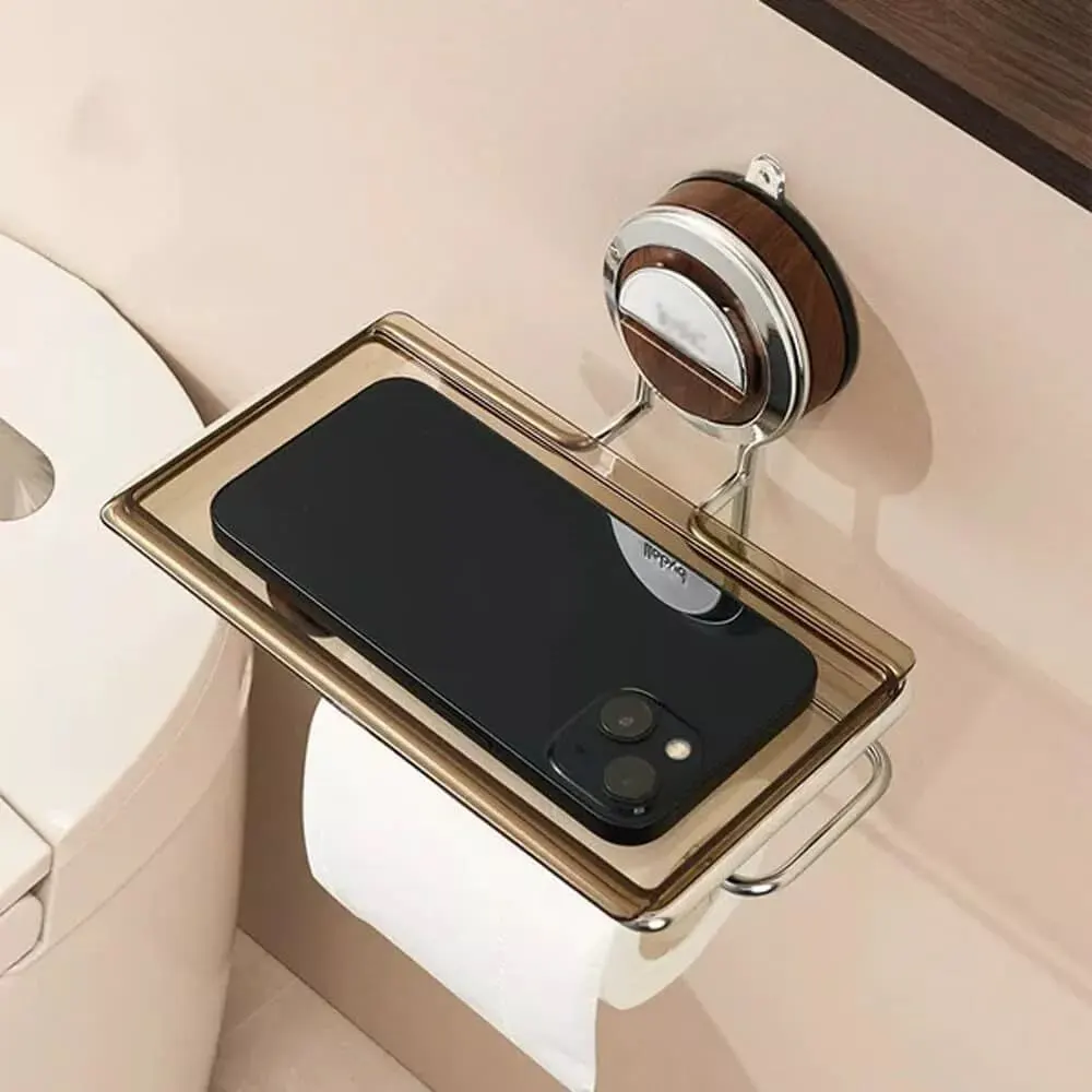 VeloraLuxe™ držák na toaletní papír s přísavkou a poličkou