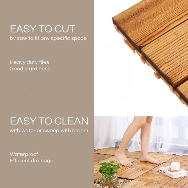 WoodyTile™ Propojovací dřevěné terasové dlaždice - 12 ks (30x30cm) = 1,08 m²