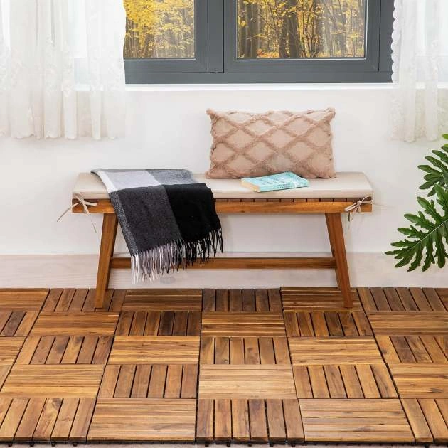 WoodyTile™ Propojovací dřevěné terasové dlaždice - 12 ks (30x30cm) = 1,08 m²