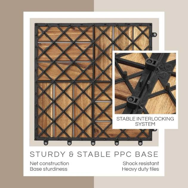 WoodyTile™ Propojovací dřevěné terasové dlaždice - 12 ks (30x30cm) = 1,08 m²