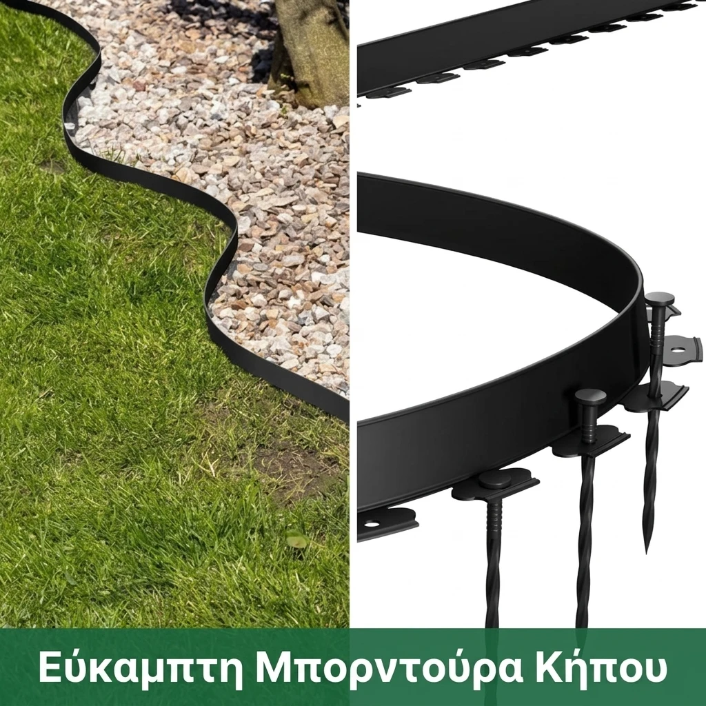 EasyBorder™ πλαστικό σύνορο γκαζόν με καρφιά - 10μ