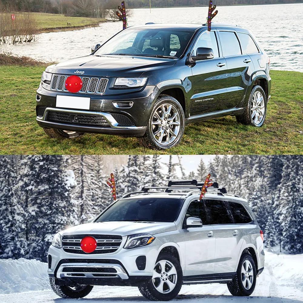 SantaRide™ Božićni komplet za ukrašavanje automobila s motivom kišnog jelena i svjetlima