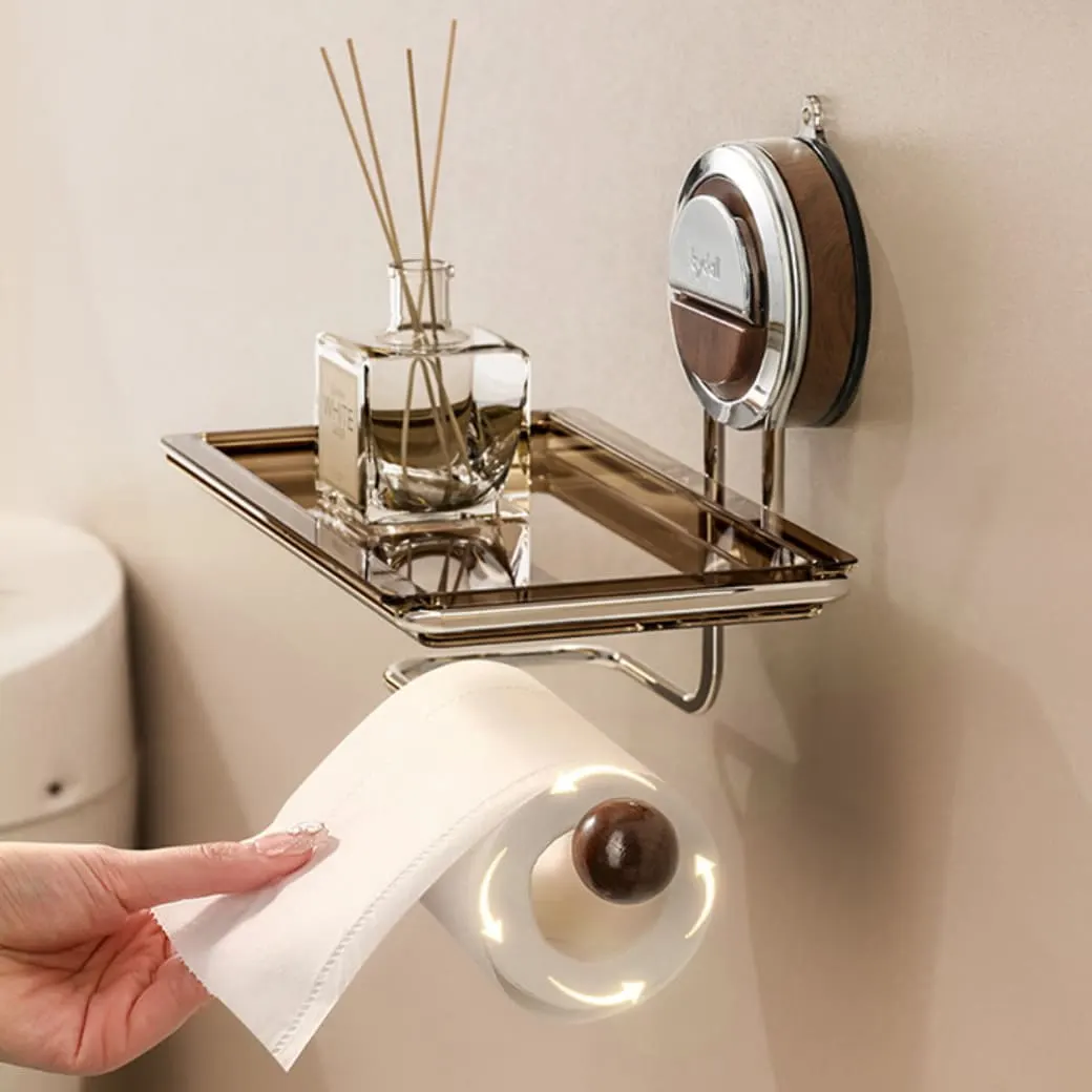 VeloraLuxe™ držač toaletnog papira s policom na vakuumsko pričvršćivanje