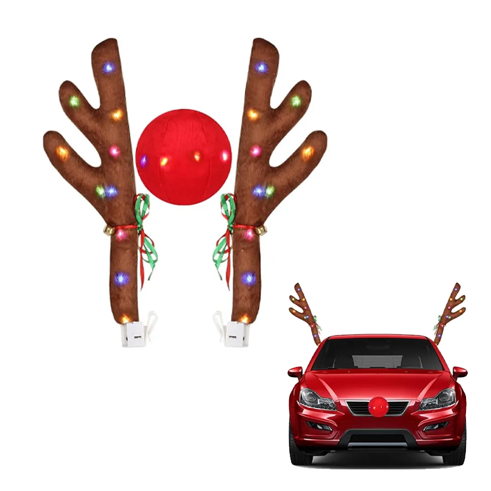 SantaRide™ karácsonyi rénszarvasos autódíszítő készlet világítással