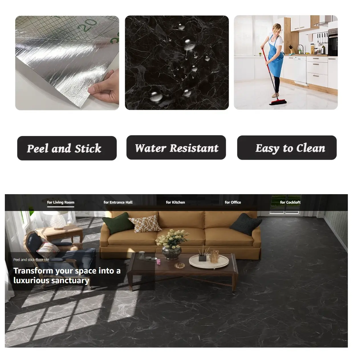 MarbleLux™ marmora raksta grīdas uzlīmes - 10m x 60cm (6m²)