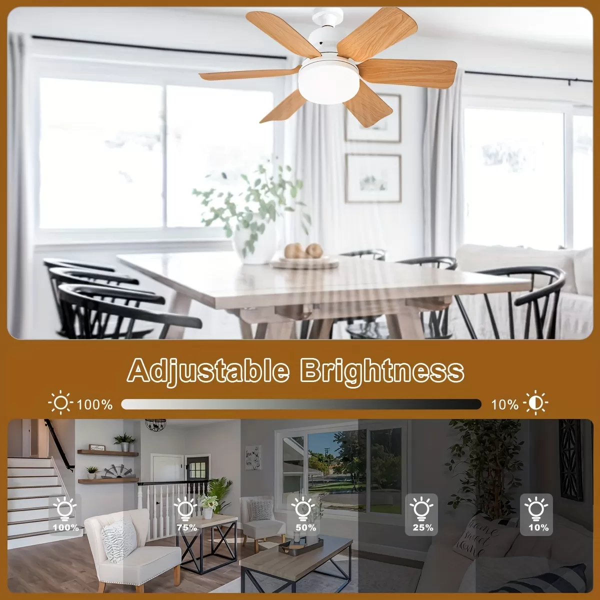 LightFlower™ Drewniany wentylator sufitowy LED (gniazdo E27)