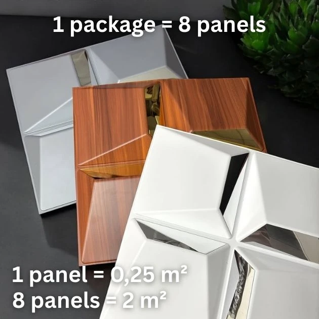 Reflectiva™ 3D panel ścienny z lustrem PVC 50 × 50 cm – zestaw 8 szt.