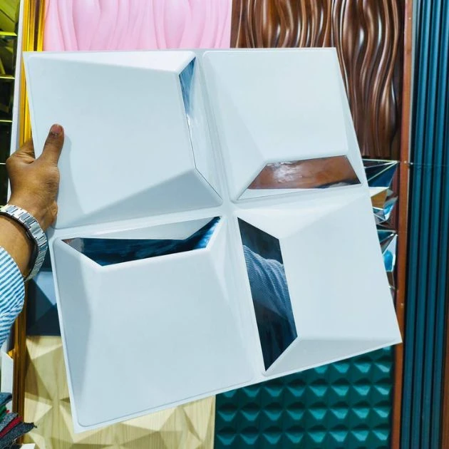 Reflectiva™ 3D panel ścienny z lustrem PVC 50 × 50 cm – zestaw 8 szt.