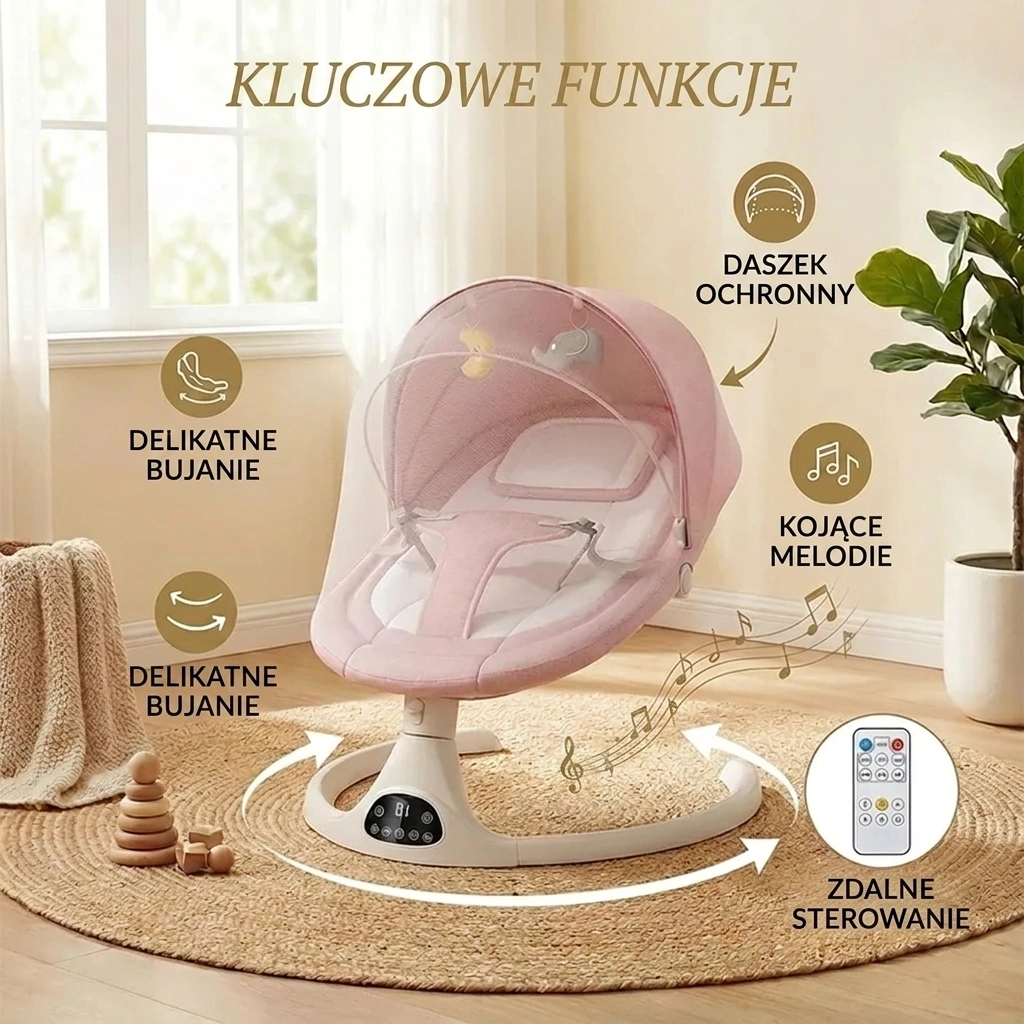 Elektryczny leżaczek dla niemowląt z pilotem RockyBaby™