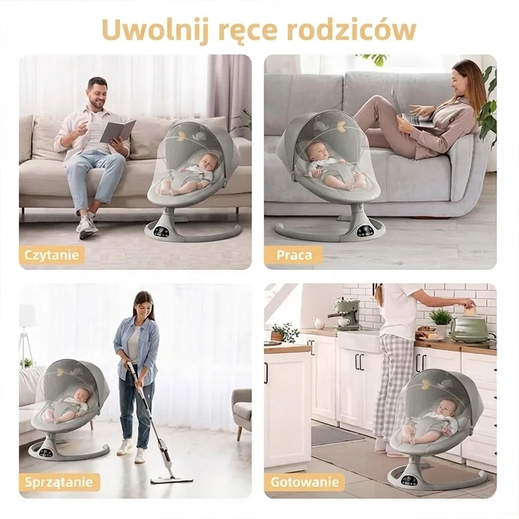 Elektryczny leżaczek dla niemowląt z pilotem RockyBaby™