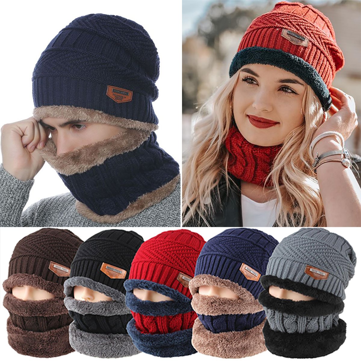 Uroczy modny komplet czapka + komin szal