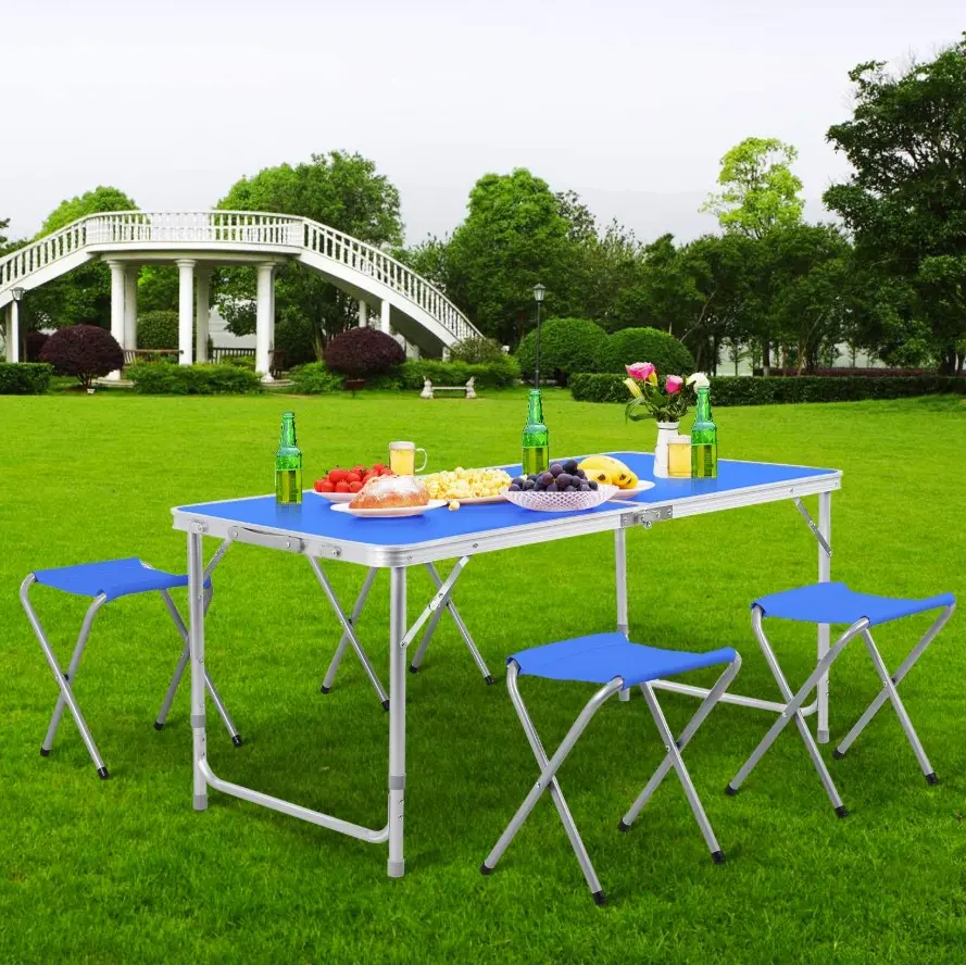 CampMate™ Masă de camping pliabilă din aluminiu cu 4 scaune
