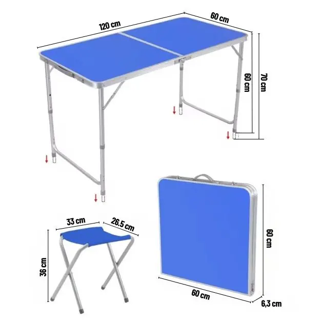 CampMate™ Masă de camping pliabilă din aluminiu cu 4 scaune