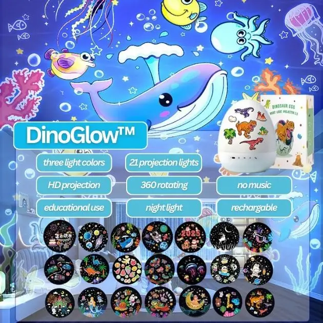 DinoGlow™ proiector LED pentru ouă de dinozaur cu 21 de teme