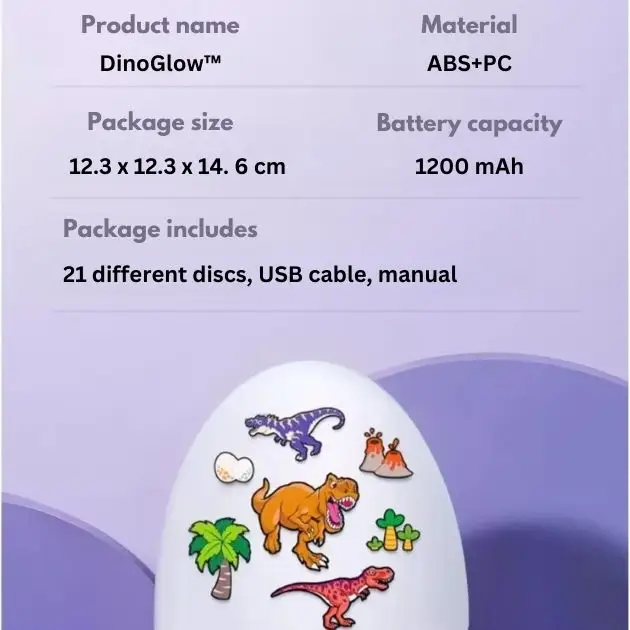 DinoGlow™ proiector LED pentru ouă de dinozaur cu 21 de teme