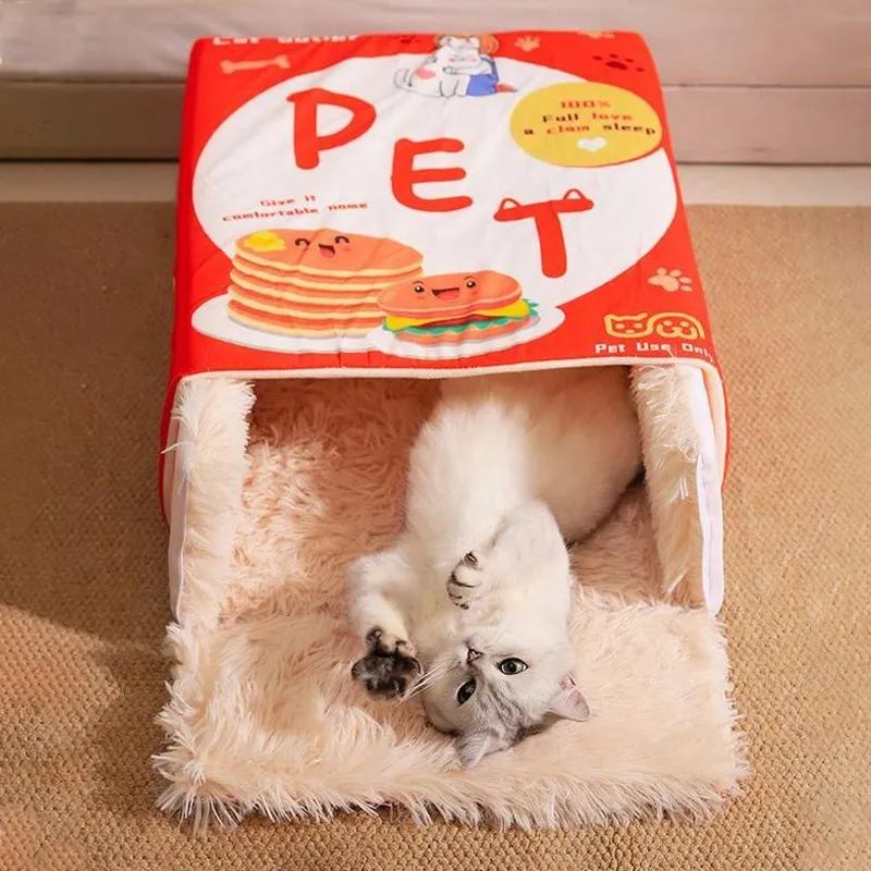FluffyBox™ pat pentru pisici, în formă de cutie, din pluș