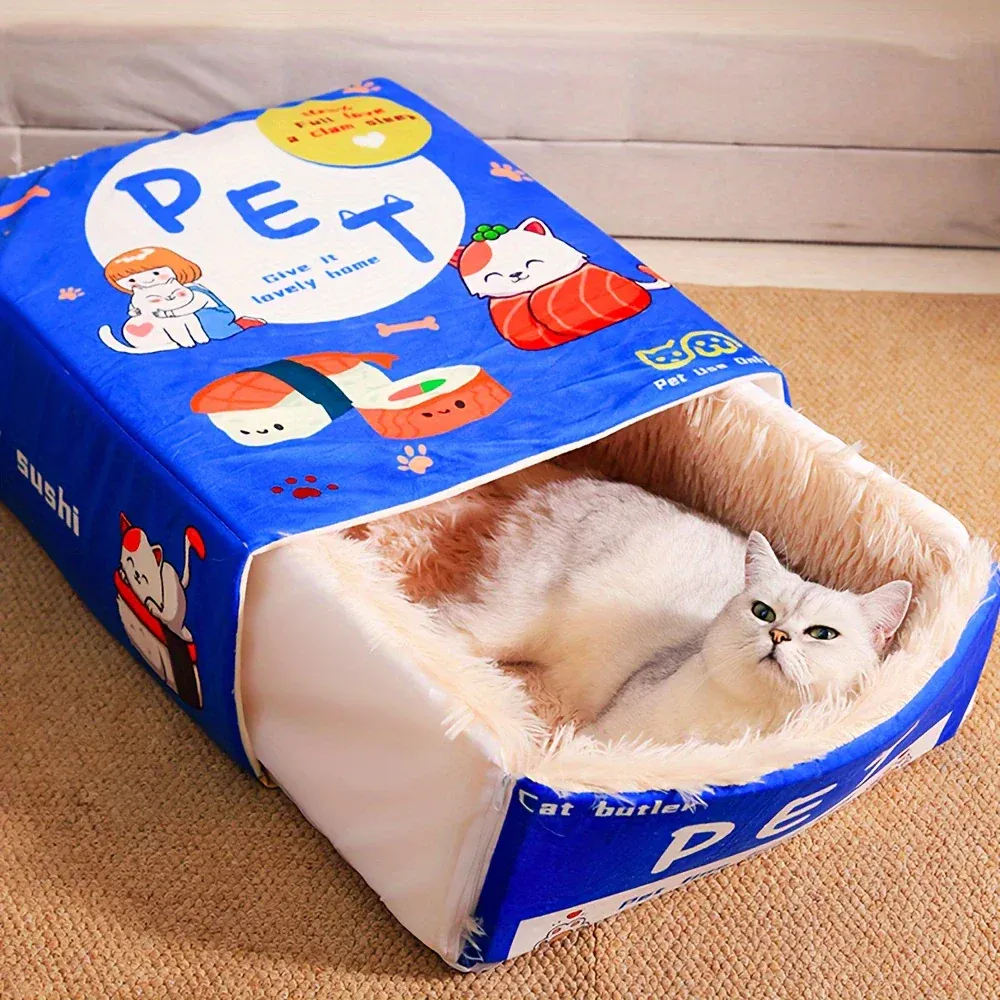 FluffyBox™ pat pentru pisici, în formă de cutie, din pluș