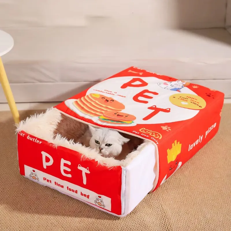 FluffyBox™ pat pentru pisici, în formă de cutie, din pluș