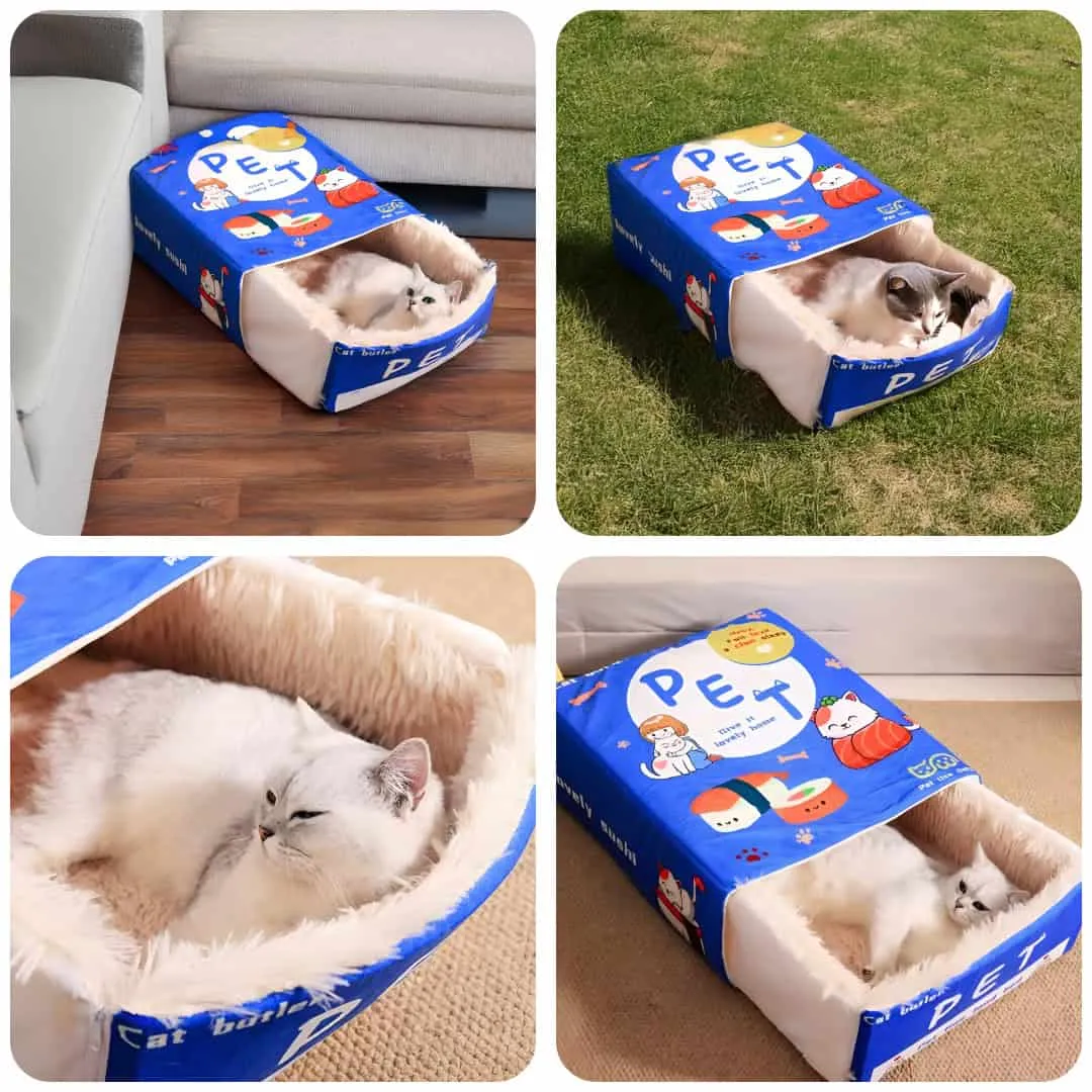 FluffyBox™ pat pentru pisici, în formă de cutie, din pluș