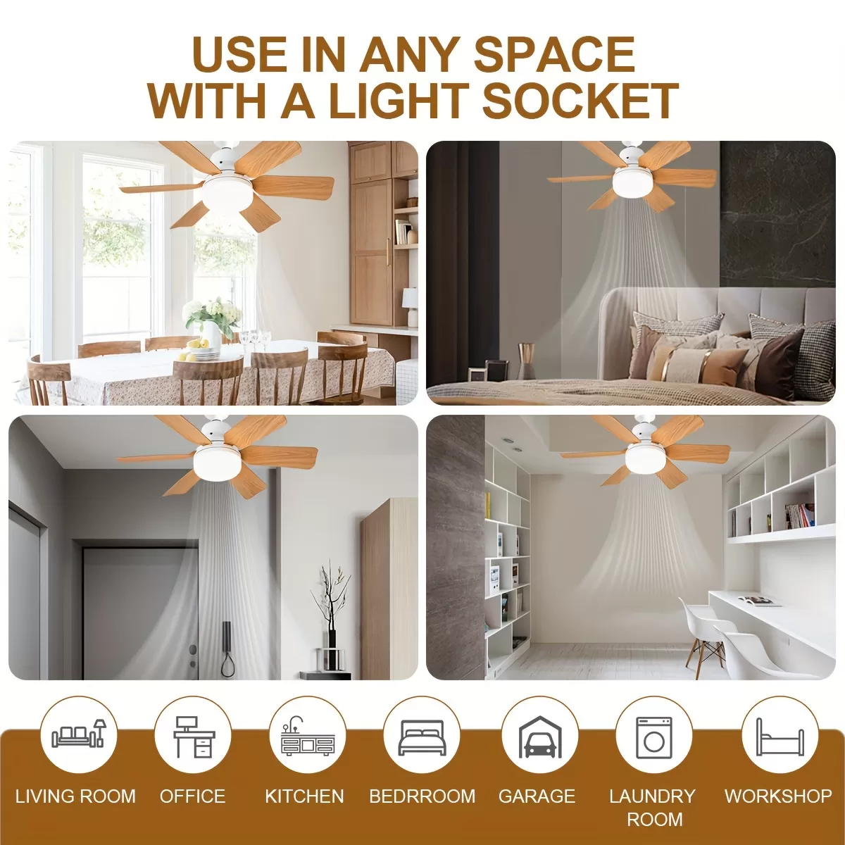 Ventilator LED de tavan LightFlower™ din lemn (priză E27)