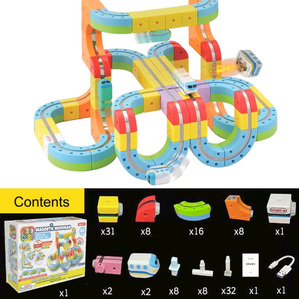 Kit de construcție monorail magnetic RailMag™ - 66 bucăți