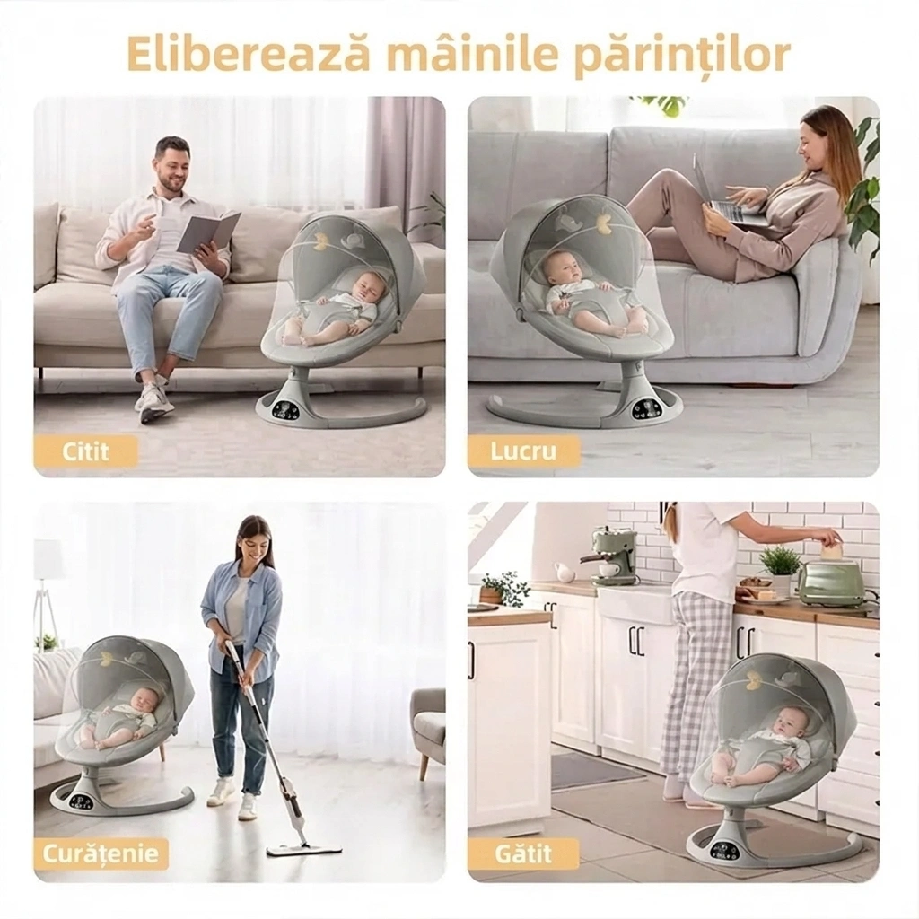 Balansoar electric cu telecomandă pentru bebeluși RockyBaby™