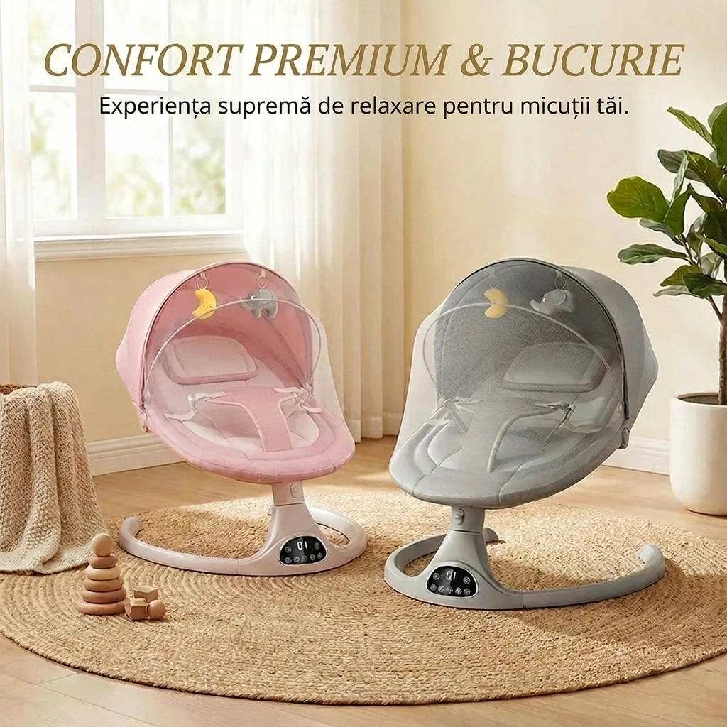 Balansoar electric cu telecomandă pentru bebeluși RockyBaby™