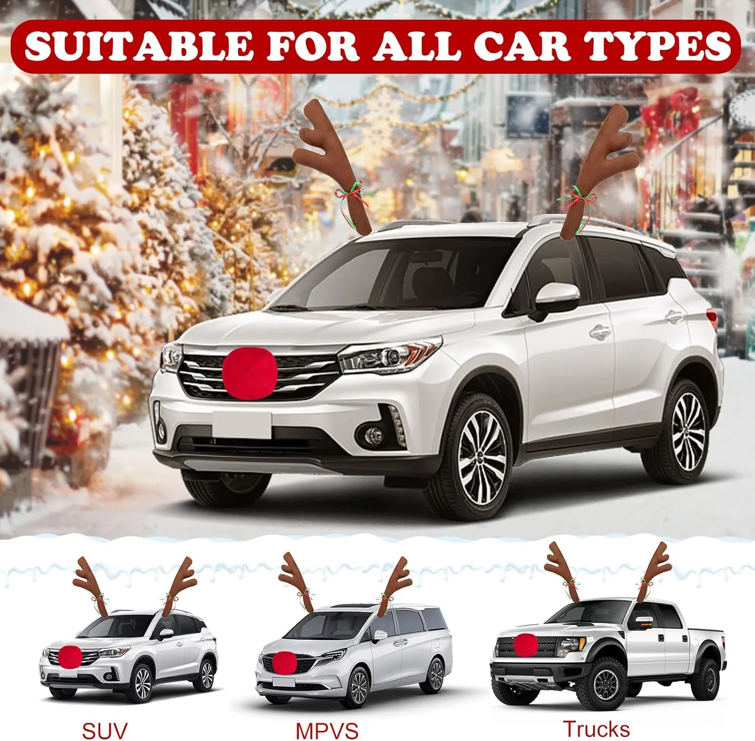 SantaRide ™ Crăciun raindeer kit de decorare masina cu lumini