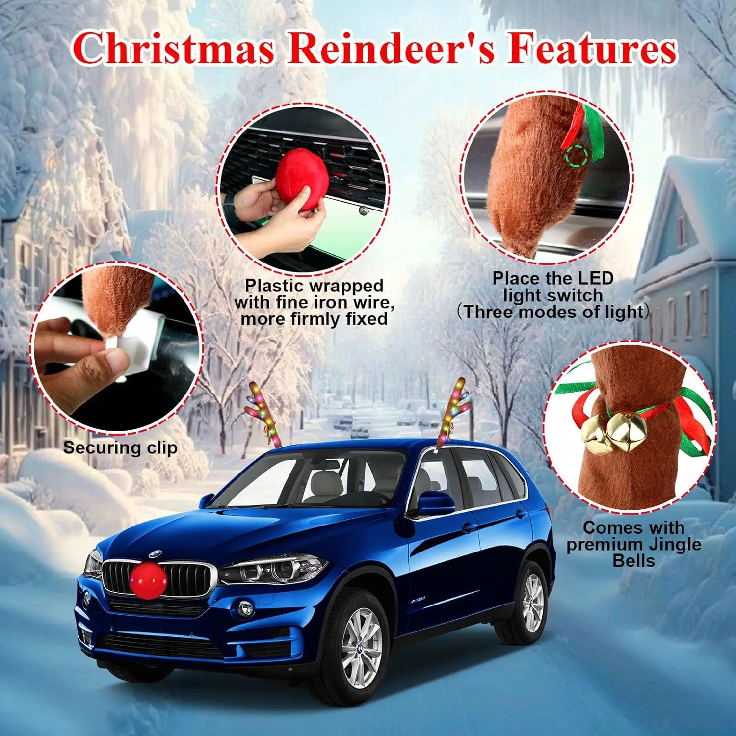 SantaRide ™ Crăciun raindeer kit de decorare masina cu lumini