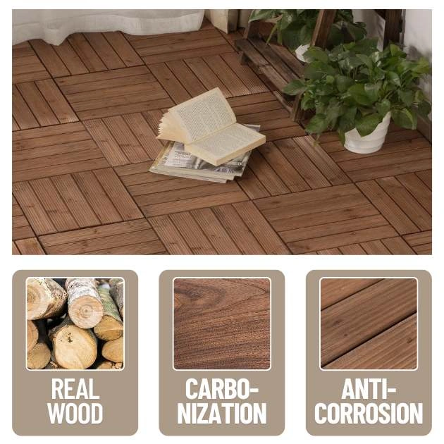 WoodyTile™ Plăci de Terasă din Lemn Masiv cu Îmbinare Interblocantă - set de 12 (30x30cm) = 1,08 m²