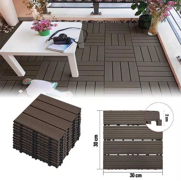 DeckLock™ isprepletajuće PVC pločice za terasu u imitaciji drveta – 12x (30x30cm) = 1,08 m²