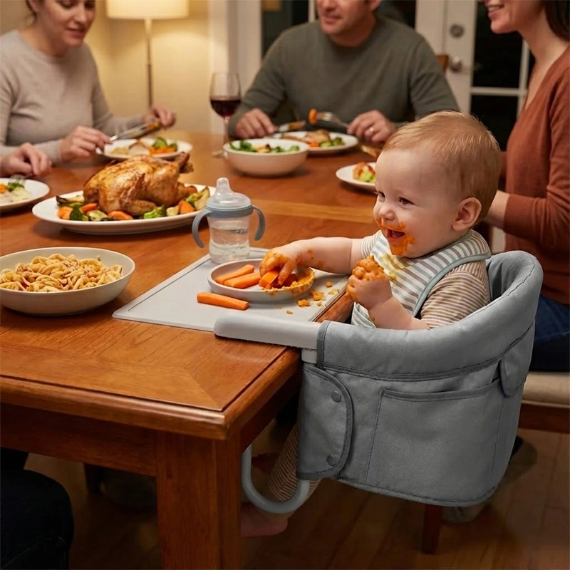 ClipMunch™ prenosná detská jedálenská stolička s podnosom