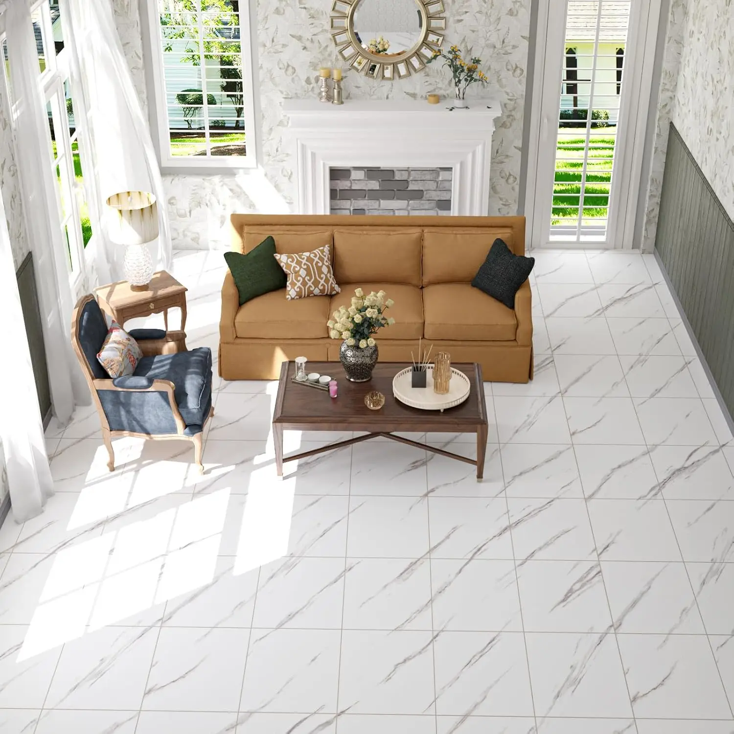 MarbleLux™ Podlahové nálepky s mramorovým vzorom - 10m x 60cm (6m²)