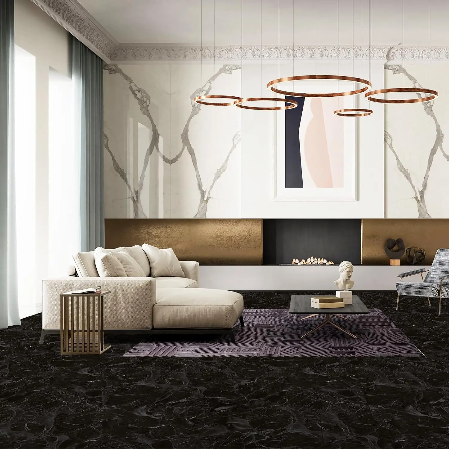 MarbleLux™ Podlahové nálepky s mramorovým vzorom - 10m x 60cm (6m²)