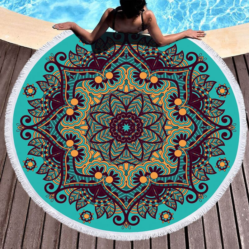 Okrúhly plážový uterák Mandala