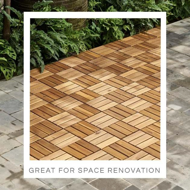 WoodyTile™ Prepojovacie drevené terasové dlaždice - 12 ks (30x30cm) = 1,08 m²