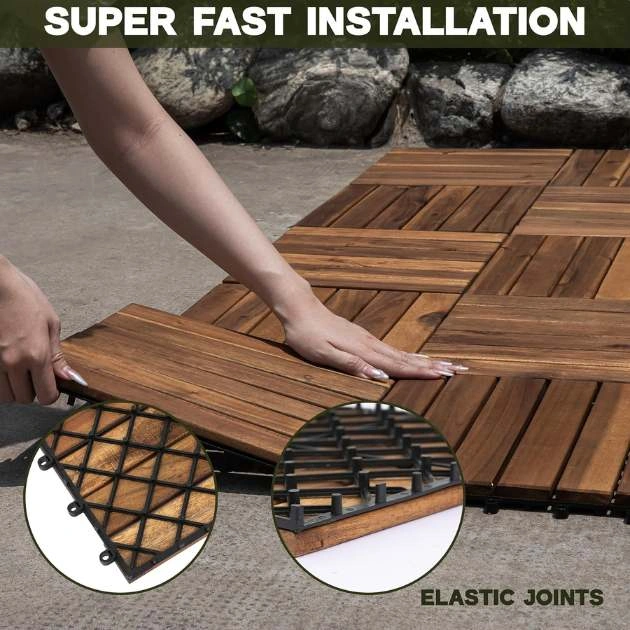 WoodyTile™ Prepojovacie drevené terasové dlaždice - 12 ks (30x30cm) = 1,08 m²