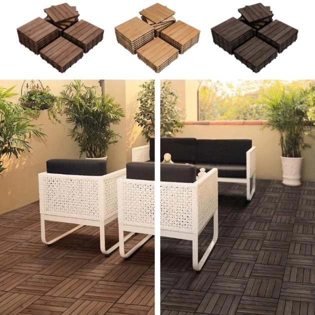WoodyTile™ Prepojovacie drevené terasové dlaždice - 12 ks (30x30cm) = 1,08 m²