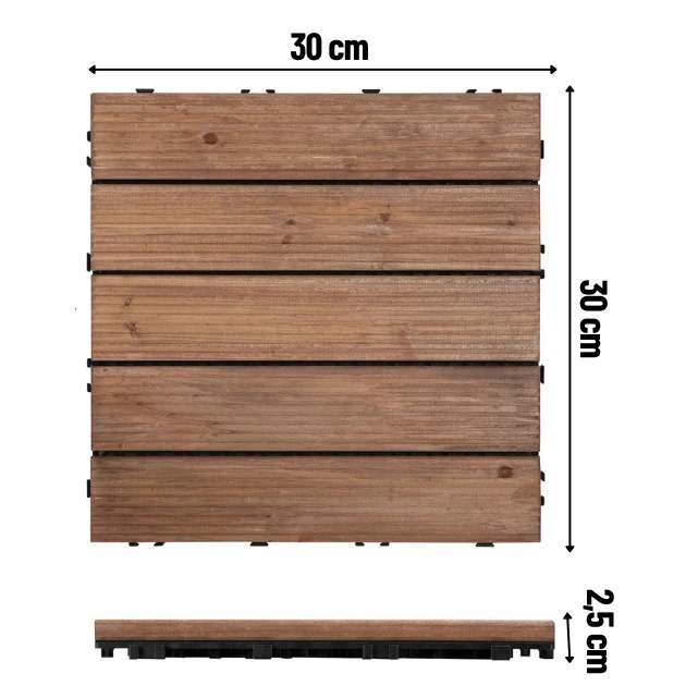 WoodyTile™ Prepojovacie drevené terasové dlaždice - 12 ks (30x30cm) = 1,08 m²